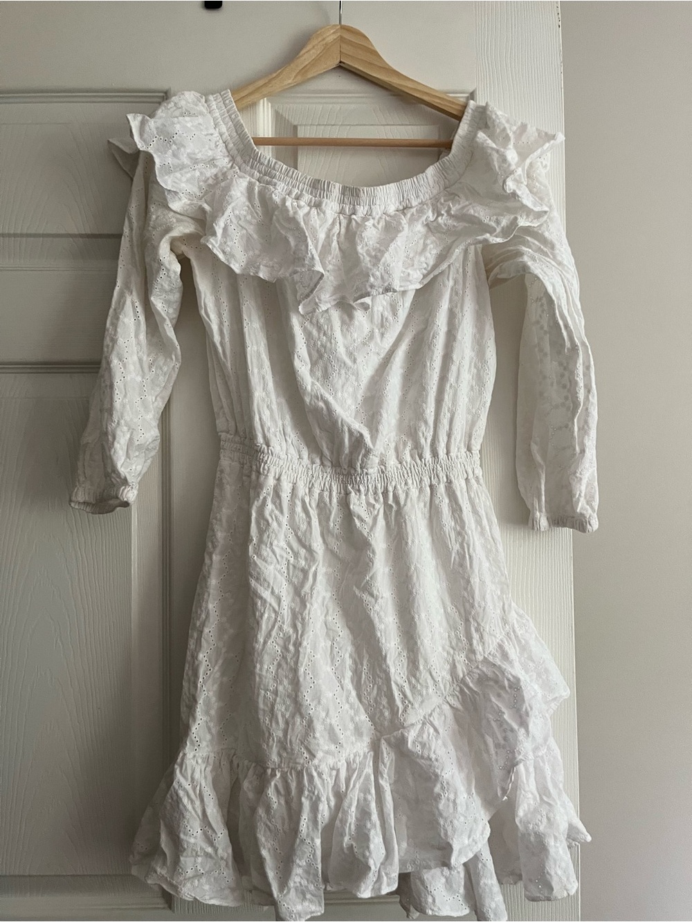 Michael Kors White Eyelet Ruffle Off-Shoulder Dress